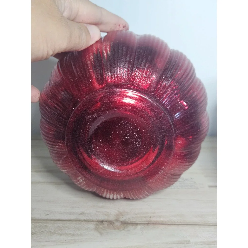 Metallic Glass Candle Holder Set Red Artichoke Blue Trellis Christmas Decor